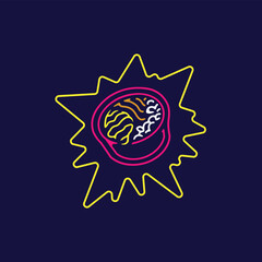 Neon Vector Illustration of a Colorful Rice Bowl on Dark Background