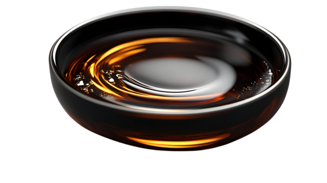 Glistening Amber Liquid in a Modern Bowl Reflective Surface HighContrast Lighting Luxury De