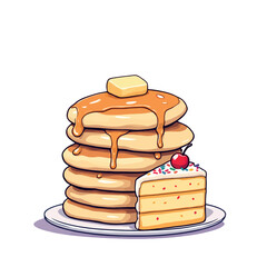 Vsai delicious pancakes and cake creating the perfect image for breakfast lovers