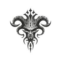 Fototapeta premium a flat vector logo of a Devil’s face, vectorised logo asset, black logo on white background, medieval blason