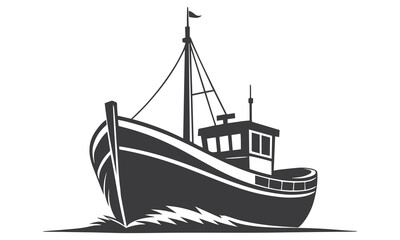 Fishing Boat Silhouette – Black and White Minimalist Nautical Illustration
