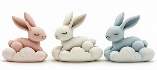 Obraz premium Use soft watercolor clouds in pink lavender and baby blue highlighting a single bunny silhouette for a dreamy Easter 2025 message area 