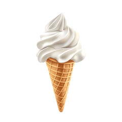 Ice cream cone with vanilla scoop, isolated white background, hyperrealism art style