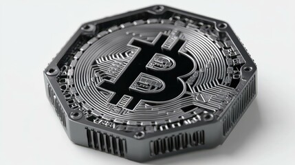 Stunning crypto bitcoin render in a sleek cyberpunk style. Perfect for tech enthusiasts and modern design projects.