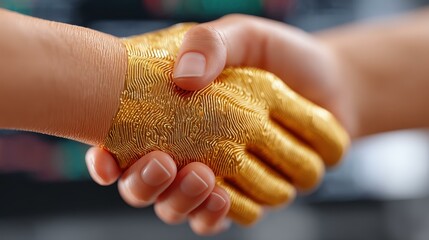 A dynamic visual of business leaders shaking hands, symbolizing the success of finance and cuttingedge technology.