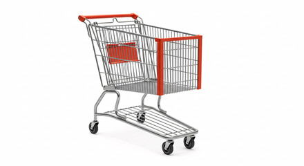 Supermarket Shopping Cart Isolated on White Background &ndash; Retail Concept
