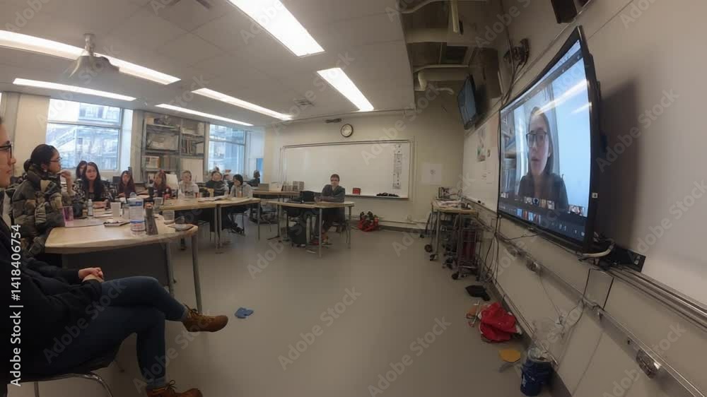 Poster students participate in virtual lesson in a classroom setting generative ai