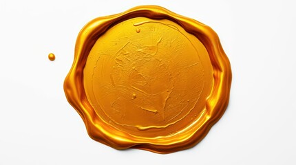 Bright orange wax seal on white surface.