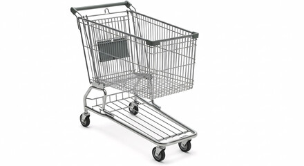 Supermarket Shopping Cart Isolated on White Background &ndash; Retail Concept
