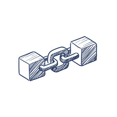 Blockchain Ledger
Blockchain Ledger Vector Icon. Two cubes connected by a chain link, distributed and secure record, isolated sketch for cryptocurrency, finance, digital transactions