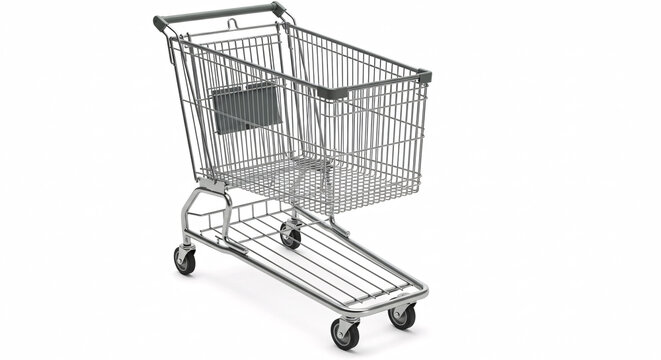 Supermarket Shopping Cart Isolated on White Background &ndash; Retail Concept
