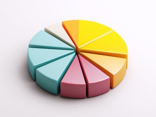 Obraz premium Colorful pie chart showcasing segments with varying sizes, suitable for data analysis and representation. The image utilizes a white background.