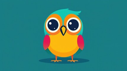 Obraz premium Colorful Cartoon Bird Illustration with Teal Background and Soft Shadow