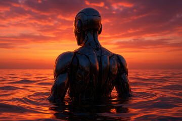 Departure into Light, android at Sunset

