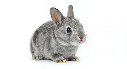 Obraz premium Adorable Gray Baby Rabbit Cute Bunny Kit Fluffy Pet White Background