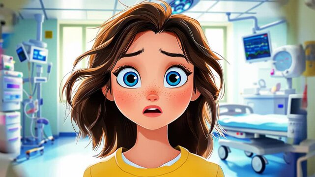 A captivating film cover features a woman with blue eyes and brown hair, set against a mystical hospital backdrop.