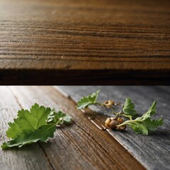 Fresh herbs on wooden tabletop background  