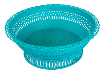 A small round plastic storage basket for multipurpose use on a transparent background