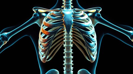 Detailed 3D rendering of human rib cage anatomy.