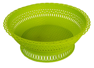 A small round plastic storage basket for multipurpose use on a transparent background