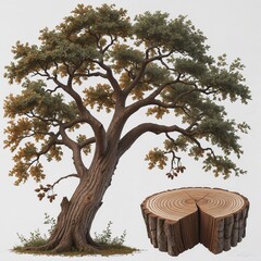 Artistic depiction of a tree with cut wood texture  