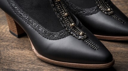 Fototapeta premium Black flamenco shoes close-up revealing i-2 - stage heel activity