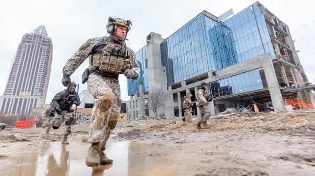 Special Forces Soldiers Conduct Urban Training Simulation Exercise Generative AI