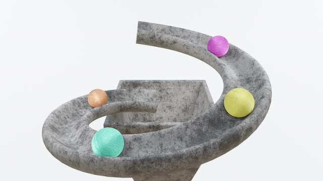 Bright Colorful balls fall from the pipe onto the gutter and roll down in 4K 3D / Three-Dimensional Animation Stock Video