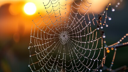 Morning light brings a touch of magic, making spider webs sparkle with dew, resembling tiny, radiant jewels.