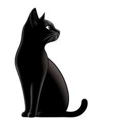 A sleek, black cat is depicted in a side profile, showcasing its elegant form and sharp features clipart.