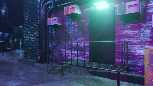 3D Urban Scene, Futuristic Conceptual World, City Night Street With Horror Atmosphere, Cyberpunk Digital Style, Animation Background, 4K Moving Loop, Seamless Endless Render