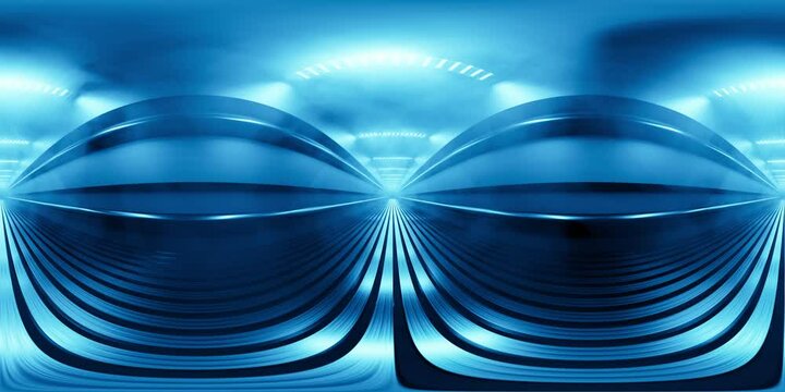 360-Degree View VR Tunnel With Smoke, Blue Lamps and Horror Atmosphere in Industrial Style 3d Animation Stock Video
