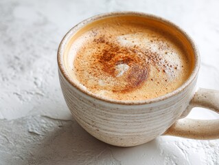 Side view of a cappuccino highlighting its rich color and creamy consistency - creamy autumn detail side