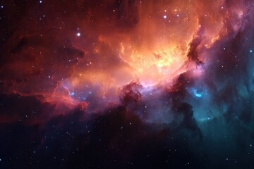 Naklejka premium Cosmic Clouds: A vibrant display of celestial gases and stardust form a beautiful and mysterious nebula in deep space.