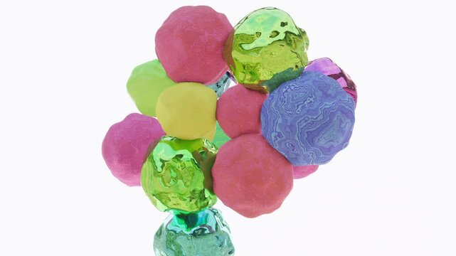 Abstract Animation with Soft Matte and Shiny Colliding Colorful Balls in 4K 3D / Three-Dimensional Stock Video