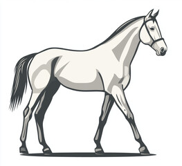 Obraz premium Illustration of a light grey horse with dark grey accents walking forward