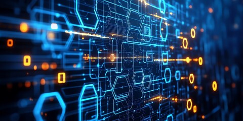 Fototapeta premium Futuristic Digital Network Flowing with Data Stream