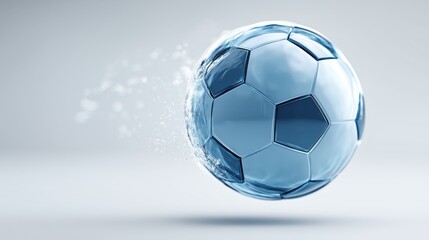 Fototapeta premium Stylish Blue Soccer Ball in Motion Against Soft Background 
