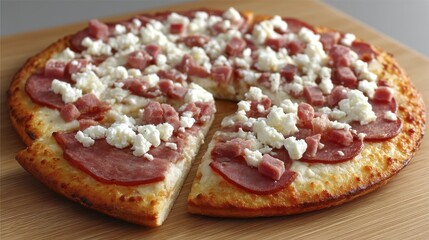 A Roman-style pizza with thin and crispy crust and simple toppings - classic appetizing red pepper cheesy sauce