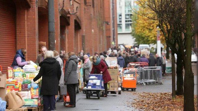 Food Bank Supplies Distribution Draws Long Queue Outside Generative AI