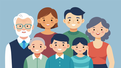 Fototapeta premium A cherished moment captured in time with a multigenerational family portrait featuring grandparents parents and grandchildren.. Vector illustration