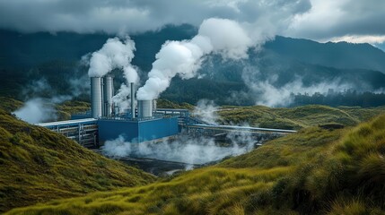 Fototapeta premium A technician performing a safety check on a geothermal energy plant, Geothermal Energy, Clean and efficient