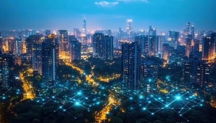 Obraz premium A wideangle shot of an innovative smart grid powering a modern city, Smart Grid, Connected and advanced