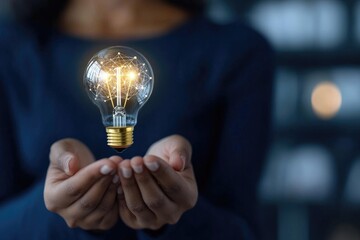 Hands gently hold a glowing light bulb, symbolizing innovation and creativity for World Intellectual Property Day. This moment captures the essence of intellectual property and its importance
