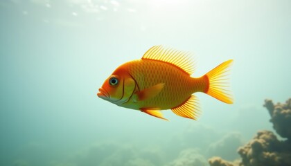 Fototapeta premium Vibrant orange fish swimming gracefully in clear ocean water 