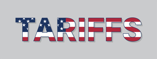 Tariffs word in american flag colors, vector design element