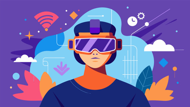 A selfportrait shows the artists face buried in a virtual reality headset representing their inner escape into digital worlds as a coping mechanism. Vector illustration