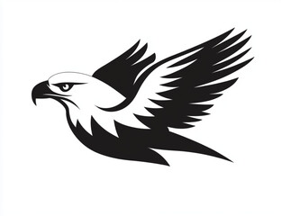 Fototapeta premium A stylized black and white illustration of an eagle in flight with spread wings