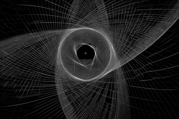 A vortex of white lines converges to a central point against a black background, creating a mesmerizing and abstract optical illusion.