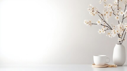 Minimalist spring aesthetic, delicate blossoms in vase